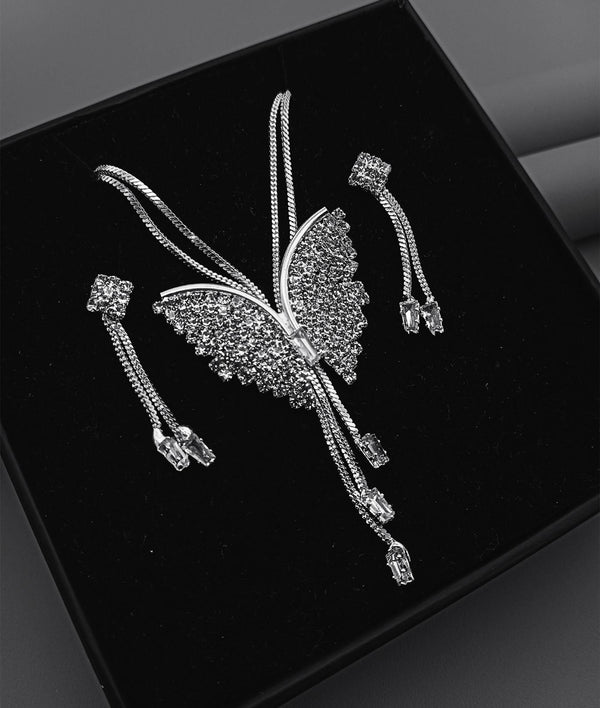 Butterfly Pendant Necklace with Earrings